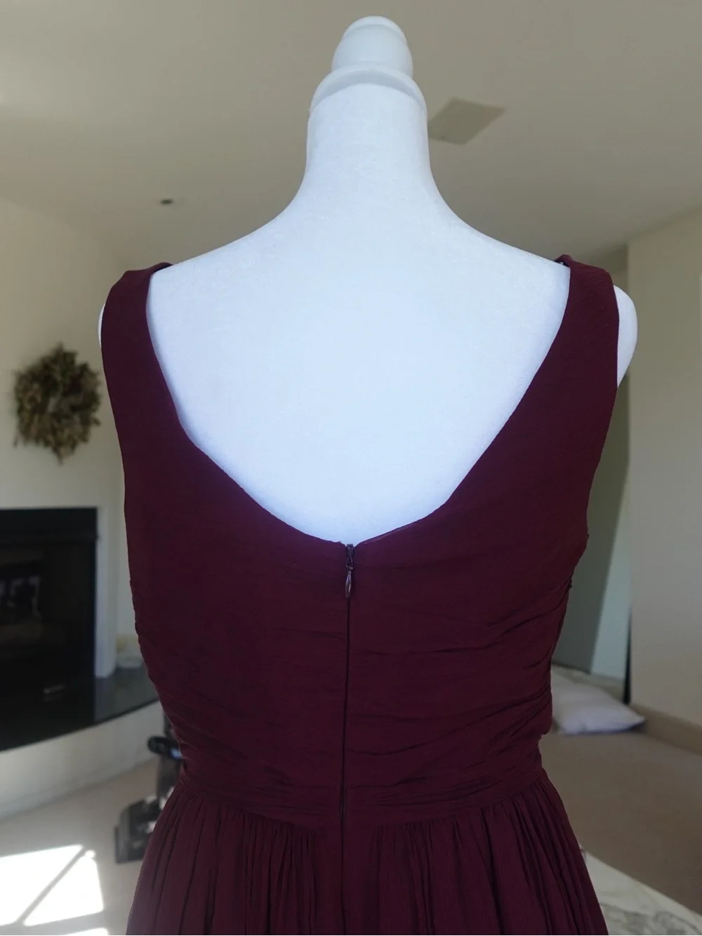 J.Crew Heidi dress in burgundy wine red 100% silk mini v neck chiffon